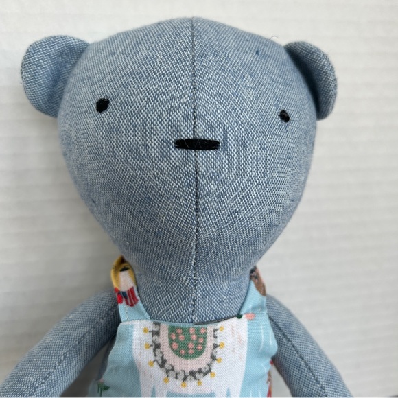 Handcrafted Soft Blue Bear with Coordinating Overalls 13 inches - Picture 4 of 5